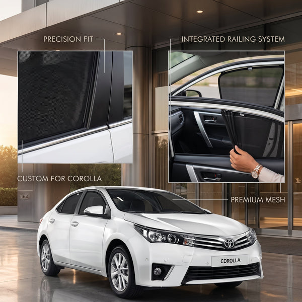 Toyota Corolla 2009–2014 Elite Sliding Railing Privacy Curtains – UV Sun Shades (4 Pcs)