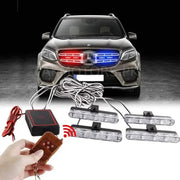 4-in-1 LED Car Strobe Flasher Lights with Remote Control – Grille Warning Light Kit (16 LED, Multi-Color)